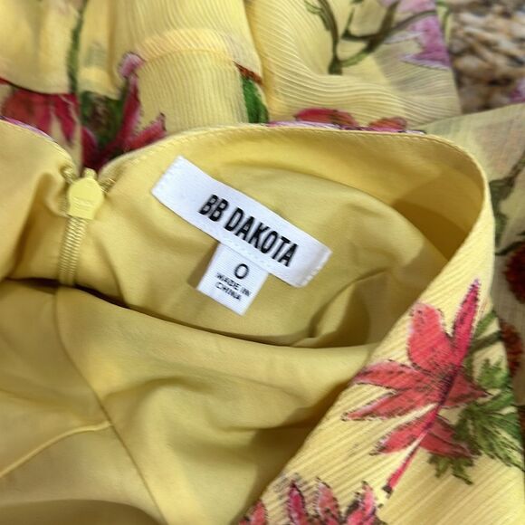 BB Dakota Botanical Bae Yellow Floral Print Long Sleeve Dress Size 0 - Picture 9 of 14